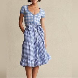 Polo Ralph Lauren Women's Linen Gingham Midi Skirt Blue White Size 4 NWT $198